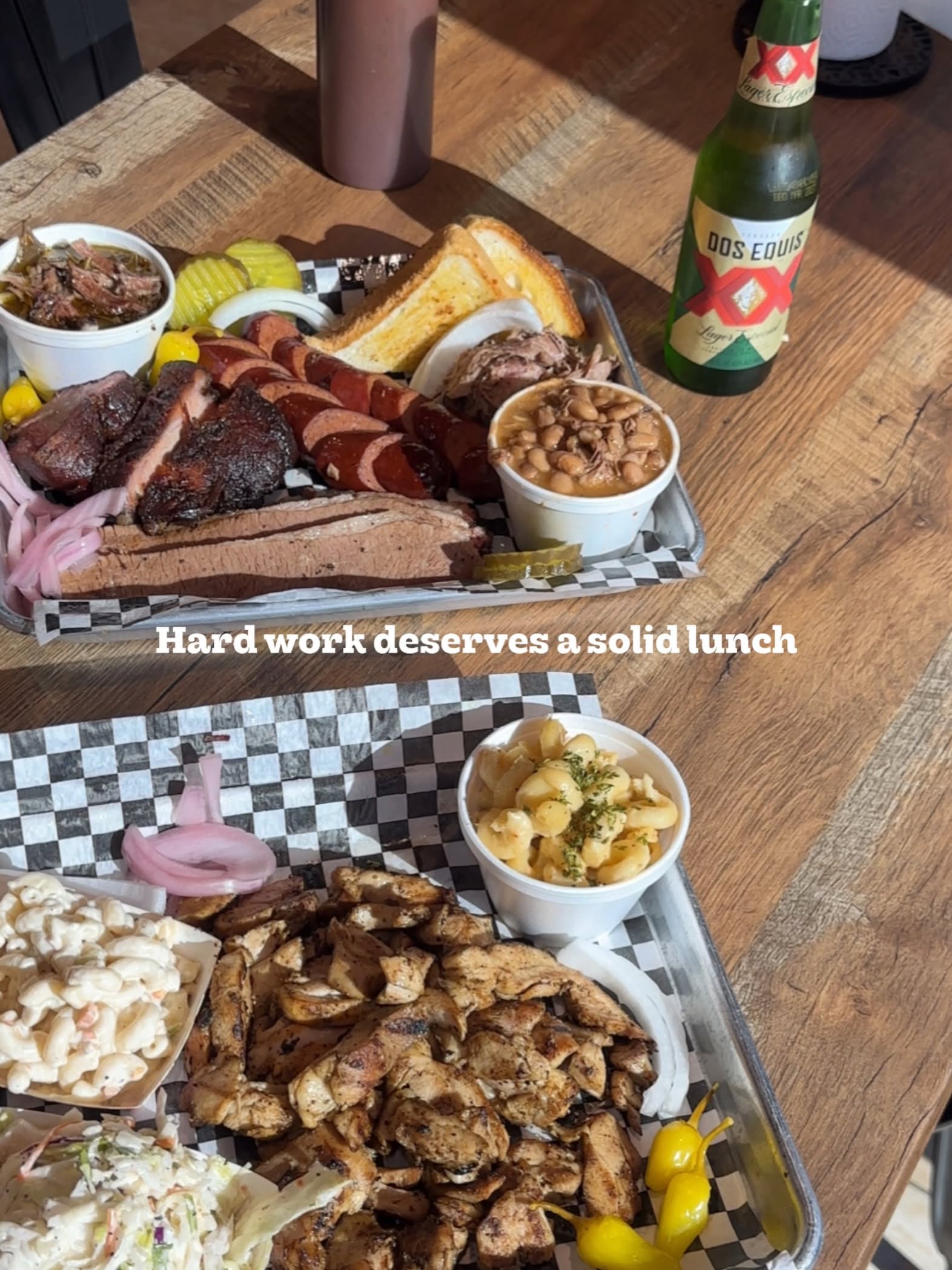 BBQ trays with meat and sides for a group
